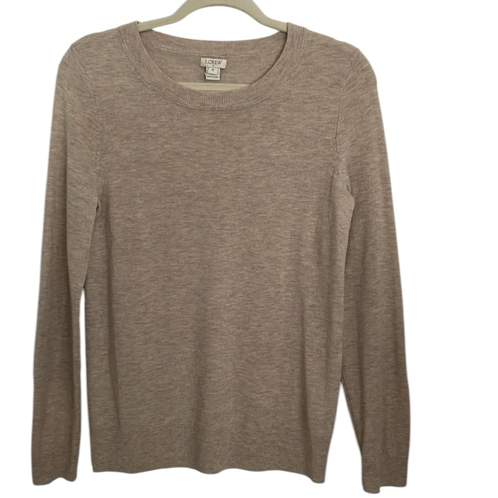 J. Crew Beige Merino Wool Blend Long Sleeve Sweater with Elbow Patches